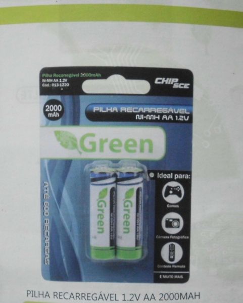 PILHA RECARREGAVEL 1.2V AA 2000MAH C/2PILHAS GREEN