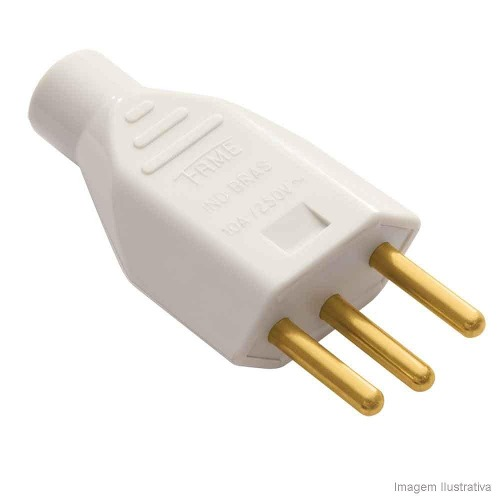 PLUG MACHO 2P+T  10A 250V-BRANCO-P/NBR